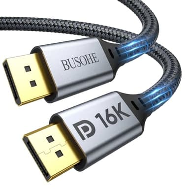 BUSOHE 16K Cable Displayport 2.1/2.0 1M, 16K DP 2.1 Cable (16K@60Hz, 8K@120Hz, 4K@240Hz) Soporta 80Gbps, HDR, DSC 1.2a, FreeSync, G-Sync, Compatible con Gaming, Monitor, Tarjeta Gráfica