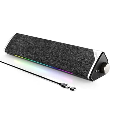 SOULION R60 Barra de Sonido USB Bluetooth 5.3 Altavoz PC para Portátil, Gaming, Monitor | Diseño de Tejidos de Moda, Alimentación por USB(con Adaptador A-C), con Conector de 3,5 mm Aux