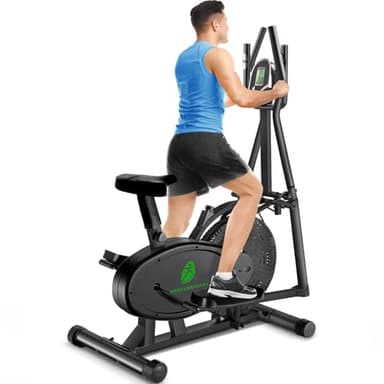 Bicicleta Elíptica para Casa, 2 en 1 Ergonómico Elliptical Cross Trainer con Asiento Ajustable Y Resistencia, Pantalla LCD, Ahorro De Espacio 265 LBS Capacidad De Carga (Negro)