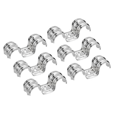 sourcing map 25uds 16mm (5/8 Pulgadas) Inoxidable Acero Doble Línea Abrazaderas Único Agujero Rígido Tubo Correa Tipo M U Forma Soporte Tubo Correa para Alambre Tubería Cordón