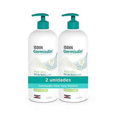ISDIN Germisdin Aloe Vera Gel de Baño para una Limpieza Diaria que Ayuda a Aliviar y Proteger la Piel y Respeta la Función Barrera. Pack de 2 Unidades de 1.000 ml