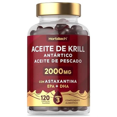 Aceite de Krill Omega 3 Antártico 2000mg | Omega 3 con Astaxantina y Fosfolípidos | 1000mg por cápsula blanda | Ácidos Grasos EPA y DHA | Fish Oil | 120 Perlas | Horbaach