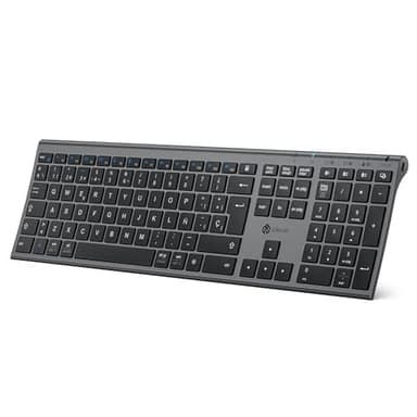 iClever Teclado Bluetooth BK23-QWERTY Español Teclado Inalámbrico para Mac con Batería Recargable Tamaño Completo Dedo Multidispositivo Multi-OS Gris Negro