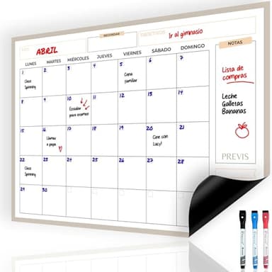 Previs Calendario Magnetico Nevera Mensual A4 - Calendario 2024 Nevera Iman - Planificador Mensual 3 Rotus - Pizarra Magnetica Nevera - Planner Organizador Semanal Frigorifico Planning Familiar, Menu