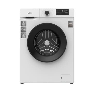 VOK - Lavadora de Carga Frontal - Modelo EVW-6BAWL21 - Capacidad 6 Kg - 1200 RPM - Motor Inverter - Función Vapor - Eficiencia Energética A - Control Electrónico con Pantalla LED - Blanco