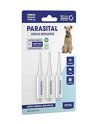 Zotal Parasital Pipetas Antiparasitarias para Perros Medianos (10-25 kg) 3 pipetas por Blíster - Protección contra Pulgas, Garrapatas y Mosquitos - Repelente Natural - hasta 6 Semanas - Pack 1 Blíster