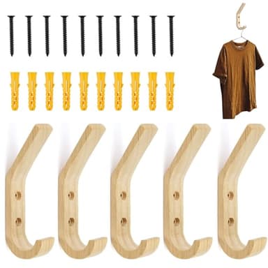 VireEyU Juego de 5 Ganchos de Ropa Vintage de Madera, Percheros Individuales, Multiusos para Oficina, Estudio y Sala de Estar, Bonitos y Estructurados