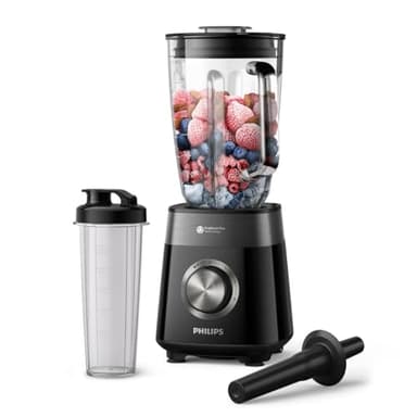 Philips Serie 5000 Batidora - Motor de 1200 W, tecnología ProBlend Plus, vaso para mezclar y listo, piezas aptas para lavavajillas, capacidad de 2 L, negro (HR3031/00)