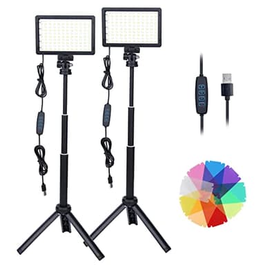 2 Packs Luces LED, Foco Regulables de 10000 K, Fotografia con Trípode Ajustable y Filtro de 9 Colores, para Tomas de Mesa, Grabación de Video, Youtube, TikTok