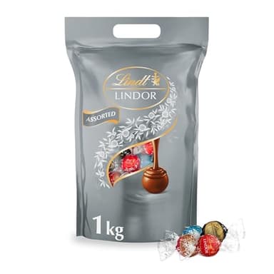 Lindt LINDOR bombones – 1kg, chocolate con leche, chocolate negro 70%, doble chocolate, caramelo sal, relleno de chocolate cremoso, surtido de chocolate