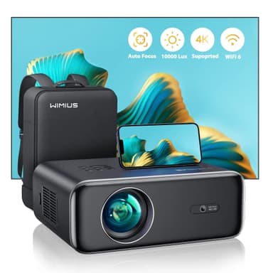 【Auto Focus/Keystone】Proyector 4K WiFi Bluetooth 28000 Lúmenes Full HD 1080P, WiMiUS Proyector 4K Soporte Zoom 50% Proyector Portátil WiFi6 Cine en Casa/Exterior Para Teléfono/TV Stick/PS5 HDMI USB