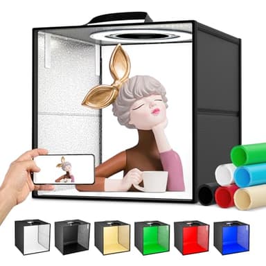 VAYOTOY Caja de Luz Fotografía, 40x40x40CM Scatola Luminosa per Foto con 120 Luces LED, 6 Fondos de Colores para Fotografía de Joyas y Pequeños Productos