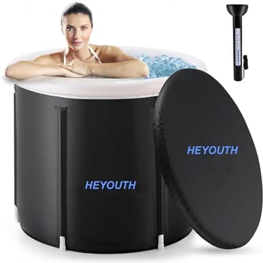 HEYOUTH Bañera Hielo, Bañera de Hielo Plegable,con Termómetro,80X75CM,Bañera Agua Fria para Atletas, Bañera Portatil, Hinchable,Cold Plunge, Ice Tub,para uso en Interiores y Exteriores