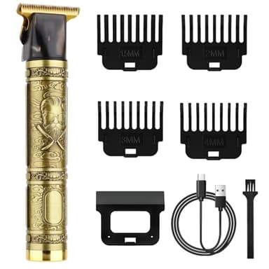 Cortapelos Hombre Profesional, Maquina Cortar Pelo, 4 Peines-guía Recortadora de Barba, Máquina para Cortar el Pelo para Barba, Batería de litio de 1200 mAh recargable para cortar el cabello(Gold)