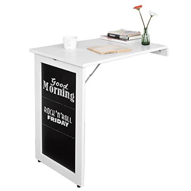 SoBuy Mesa Plegable de Pared Escritorio para Fijar en la Pared con Pizarra Frontal Blanco 75 x 50 x 76 cm FWT20-W ES