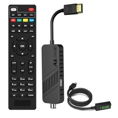 LEYF Decodificador TDT Full HD 1080P DVB T2, Sintonizador TDT, Escondido detrás del TV, Display Digitale, HEVC H265 Main 10 bit, HDMI, USB, Control Remoto IR 2 en 1