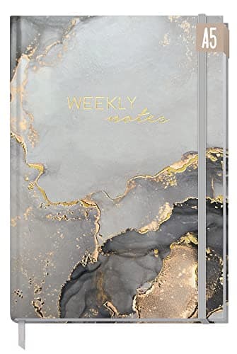 Agenda semanal A5 sin fecha "Grey Marble" de Trendstuff by Häfft - planificador, calendario sin fecha y bullet journal, agenda, cuaderno en uno - sostenible y respetuoso con el clima