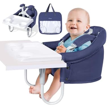 Orzbow Asiento Mesa Bebe con Bandeja Extraíble,Silla Bebe Comedor con Arnés de 5 Puntos y Hombreras Acolchadas,Diseño de Alta Carga, Sujetar Rápido a Mesa,Azul Elegante