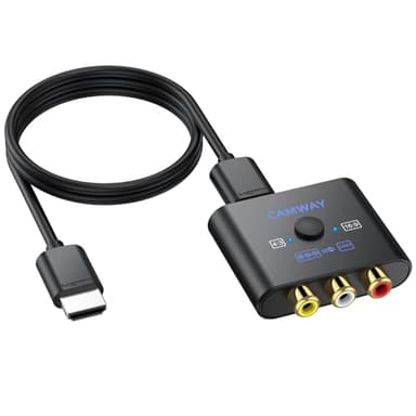 CAMWAY RCA a HDMI Adaptador, AV a HDMI con Cable HDMI 16:9/4:3 Conversión 1080P Compuesto CVBS AV a HDMI Video Audio Converter Compatible con PAL NTSC para Wii PS1 PS2 N64 Xbox DVD VCR