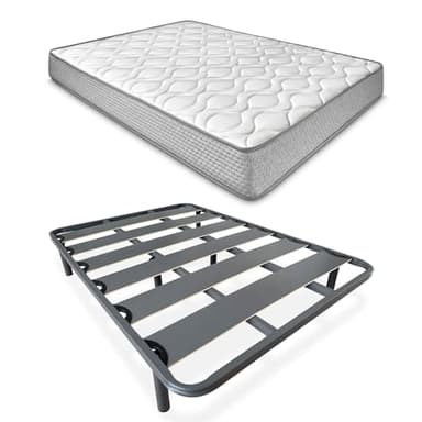 Duérmete Online - Cama Completa con Colchón Marko Reversible + Somier de Láminas Reforzado con 6 Patas Redondas Roscadas, 135 x 190