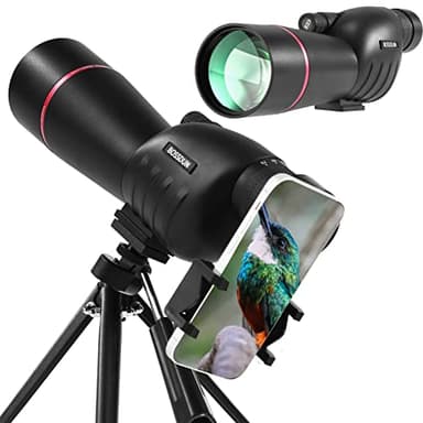 25-75x60 Telescopio Terrestre, HD Telescopio Terrestre con Trípode, Bolsa de Transporte y Adaptador Teléfono Inteligente para Observación de Aves, Turismo, Tiro con Arco, Paisaje