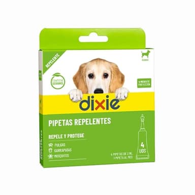 Dixie - Pipetas Repelentes Perros - 4 uds x 2 ml - Pipetas Repelentes - 4 Meses de Protección - Piojos, Mosquitos, Pulgas y Garrapatas - sin Insecticidas - Fácil de Usar - Todos los Tamaños de Perros