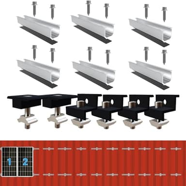 ANFIL - Soporte Solar para Techo de Metal, Rieles de 12 cm y Accesorios, Negro, Ajustable, Aluminio para Fijación en Techo Plano, Módulos Solares