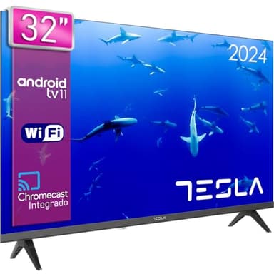 TESLA - Smart TV de 32" (81cm), Televisión Android TV 11, Hey Google Official Assistant, WiFi & Bluetooth, 2 Altavoces de 10W, Chromecast Integrado, 1.366x768 (32E635BHS) - 2025