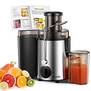 Licuadoras para Verduras y Frutas FOHERE Extractor de Zumos y Verduras con 3 Velocidades de Ajuste, Motor Mejorado de 400 W, Cepillo Incluido, Fácil de Limpiar