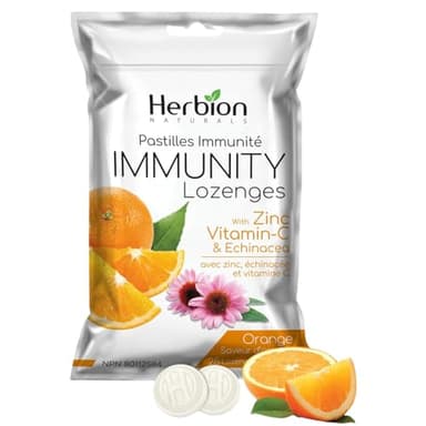 Pastillas Inmunitarias Herbion Naturals con Zinc, Vitamina C y Equinácea, Fuente de Antioxidantes para Adultos y Niños Mayores de 6 Años, 25 CT, Sabor a Naranja.