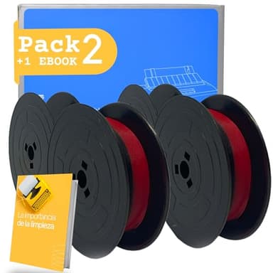 Pack 2uds de Cinta para máquina de escribir compatible con Olivetti +PDF gratis. Cinta de color rojo y negro, +400 hojas de impresión - 3metros (x2), Material de la cinta: Nylon 13MM X 10ML