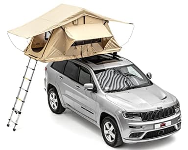 Dragon Winch Tienda de Techo para Coche 2 Personas con colchón, Escalera telescópica, Bolsillos para Accesorios y mosquiteras | Impermeable | Tienda de campaña | Ideal para Acampar en Coche