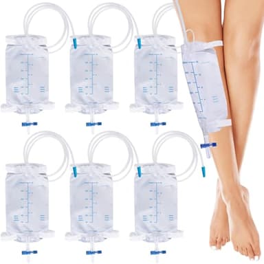 Bolsa de orina bolsa de pierna: 6 Piezas 500ml bolsa de drenaje de orina, bolsa de recogida de orina bolsa de drenaje con 2 correas, bolsa de orina con válvula y drenaje en T