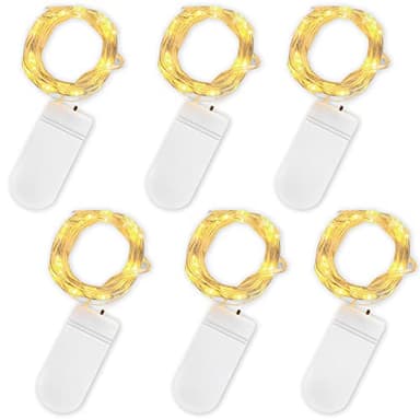 Jsdoin Cadena de Luces con Pilas, 20 LEDs 2M Alambre de Cobre Guirnaldas Luces Micro,Interior, Exterior, Boda, Fiesta de Navidad (Blanco Cálido, 6 Piezas)