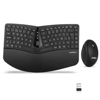 Perixx Periduo-606 - Juego de Teclado Compacto ergonómico y ratón Vertical inalámbrico, reposamuñecas Ajustable y Teclas de Perfil bajo, dpi Ajustable, QWERTY español