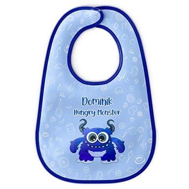 Personalizados Baberos para bebé, baberos impermeables para niños con cierre de hook and loop tape, ideal para niños y niñas de 1-3 años, 100% poliéster, lavable a máquina, diseño Hungry Blue [096]