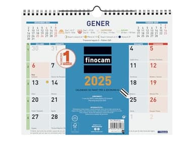 Finocam - Calendario Color de Pared para Escribir 2025 Mes Vista Enero 2025 - Diciembre 2025 (12 meses) Catalán