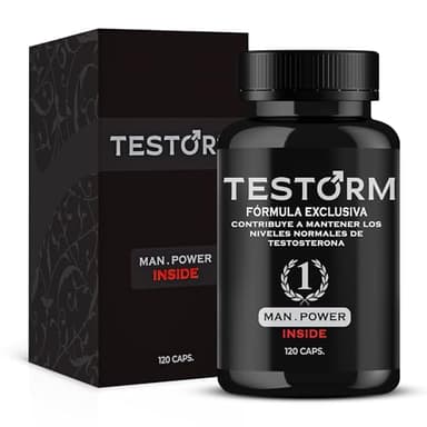 TESTORM Testosterona hombre | Maca Negra y Tribulus Terrestris | Ingredientes naturales, Vitalidad masculina | Zinc, L-Arginina y Ginseng | 120 Cápsulas