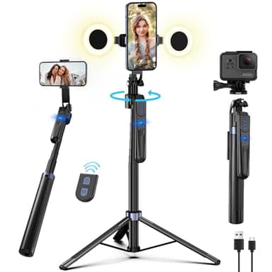 Tripode para Movil 180 cm de Seguimiento de la Cara,Trípode Telemovel cámara de rotación 360 con Luces de Relleno, tripode Soporte iPhone y Android para teléfono móvil para Viajes, vlogging