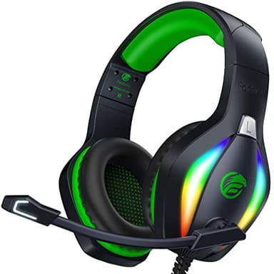 Fachixy FC100 Cascos Gaming para PS4, PS5, PC, Xbox One, Switch, Auriculares Gaming Cancelación de Ruido, Cascos con Microfono Estéreo Sonido, Cascos para PS4 con 3.5mm Jack con Luz RGB (Verde)