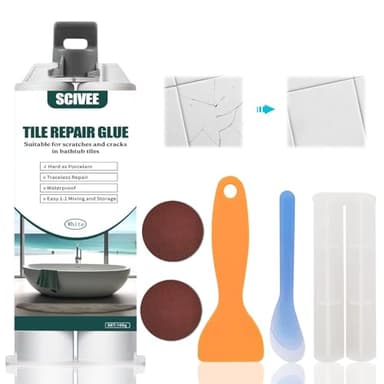 Kit Reparacion Bañera Blanco,Kit Reparacion Baldosas,Reparador de Esmalte Cerámica Porcelana,Kit Reparacion Plato Ducha Resina,Reparador para Azulejos,Bañera,Lavabo y Inodoros(100g)