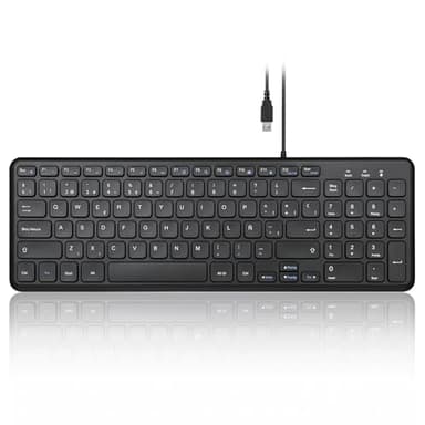 Perixx PERIBOARD-213B Teclado de Tijera USB silencioso con Cable - Diseño Compacto con Teclado numérico - Negro - Qwert Español con Ñ