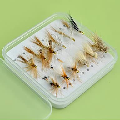 YAZHIDA Kit de pesca con mosca para truchas, secos, húmedos, ninfas, una mini caja de moscas, una docena (C)