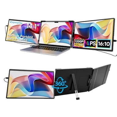 Dopesplay Monitor Portátil, 14" FHD 1200P IPS Extensor de Pantalla para Portátil Triple, Pantalla Portátil Plug & Play con HDMI/USB-C para Mac, Windows, Android y Chrome