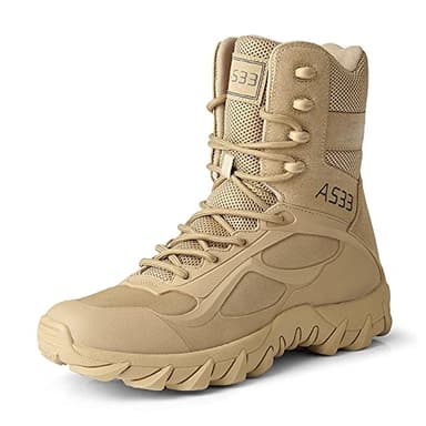 BLBK Botas militares para hombre Desierto Ejército Combat Patrulla Táctica Botas de uso con Cremallera Cuero Jungle Army Botas ​​Senderismo Montañismo Offroad Pesca Caza, 71 Beige, 40 EU