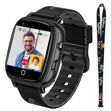 TotsyFun 4G Reloj Inteligente Niño con Vídeo y Llamadas, Smartwatch Kids con IP68 Resistente al Agua, SOS, GPS, WiFi, Podómetro, Modo Escuela para Niños y Niñas de 5 a 14 Años Regalo (Negro)