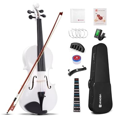 Vangoa 4/4 Violín Acústico Tamaño completo para Adultos Estudiantes Principiantes Violín de Concierto con Estuche Colofonia Afinador Cuerdas Arco, Blanco