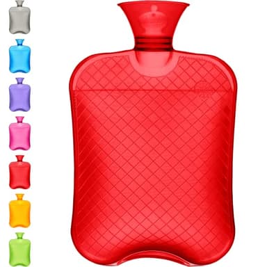 Qomfor Botella de agua caliente – 1,8 litros de gran capacidad, bolsa de agua caliente premium para aliviar el dolor, dolor de espalda, dolor de período, cuello y hombros – sin cubierta - Red