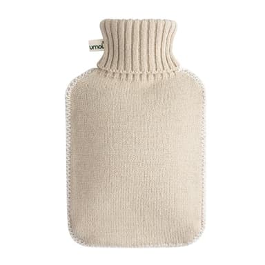 Bolsa de agua caliente ecológica con funda de 1,8 litros con funda de punto fino y costuras blancas (crema)