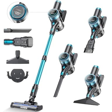 Quilted Northern Aspiradora sin Cable con Pantalla Táctil LED, 45KPa/65 Mins Aspiradora con Aspirador de 1,5 L y 4 Cabezales de conversión para Suelos Duros, Moquetas y Pelo de Mascotas
